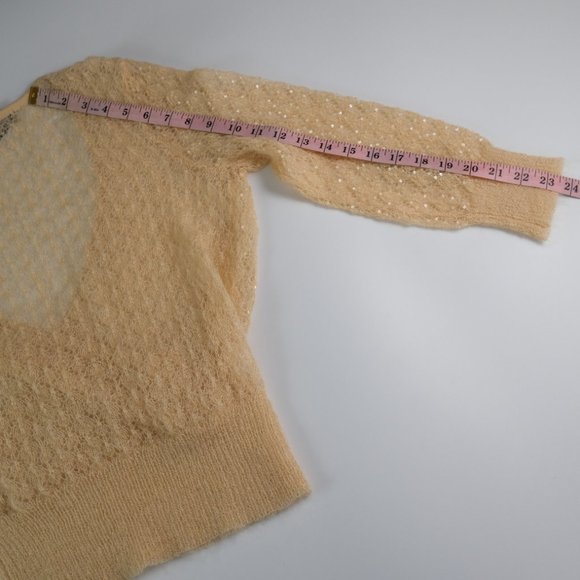 The Limited Womens S Kid Mohair Blend Beige Sheer Low V Cut Lightweight Sweater - Picture 9 of 10